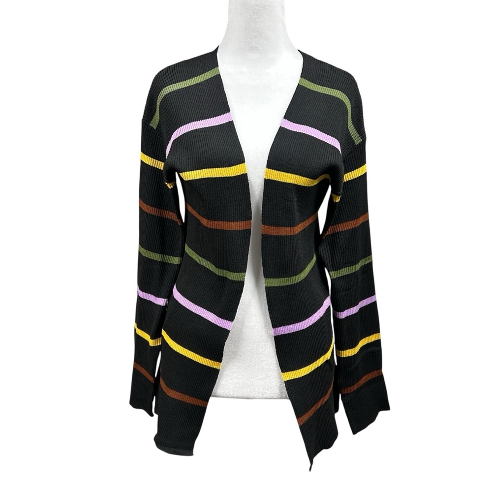 Aster Black Multicolor Striped Open Front Cardigan Sz S